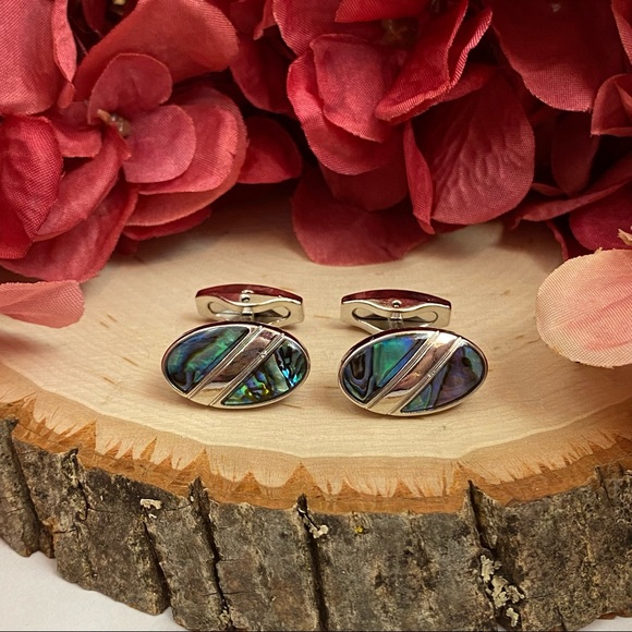 Natural Abalone Shell Silver Oval Cufflinks - Picture 3 of 16